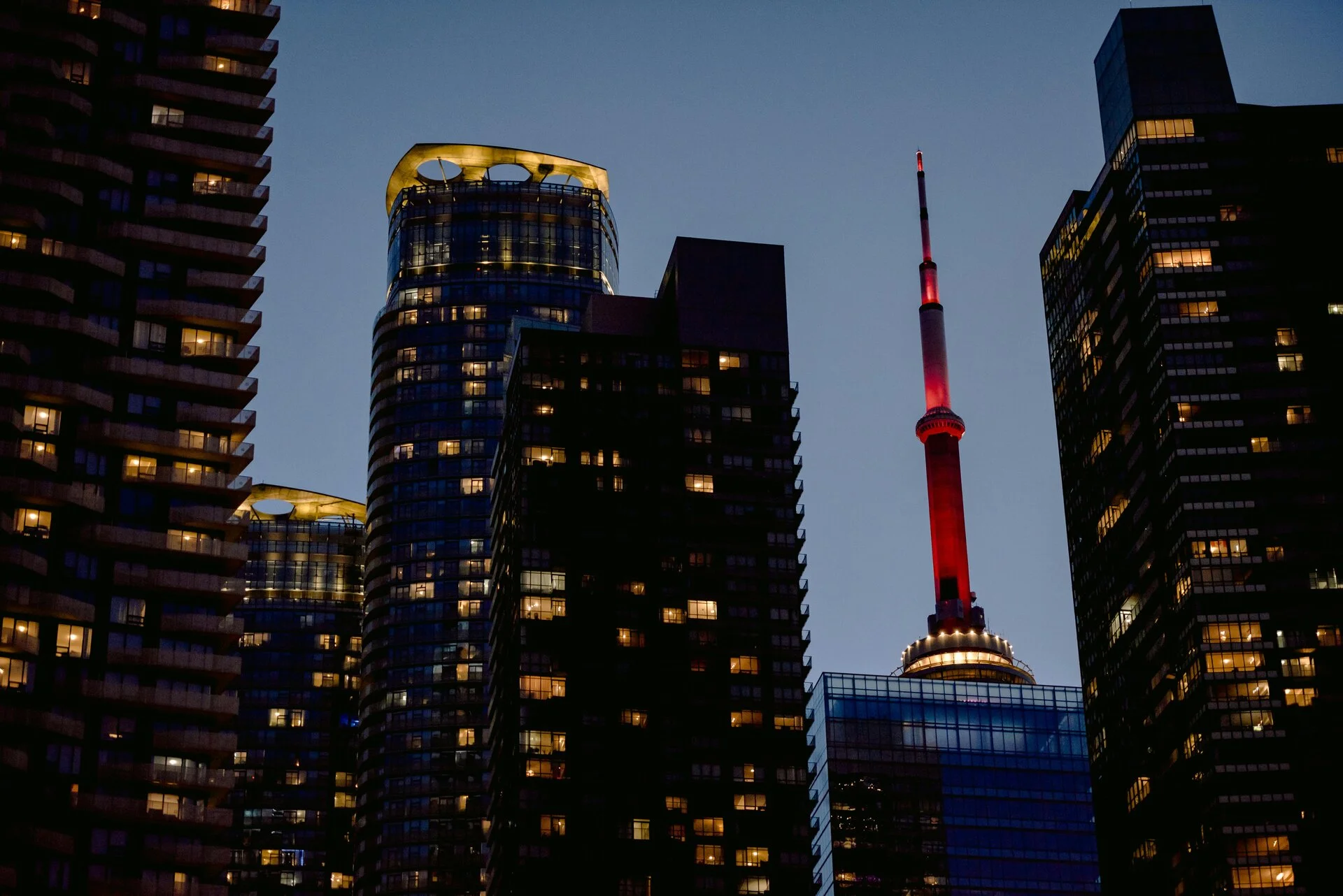 Toronto skyline and CN Tower at night